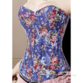 Floral Cowboy Corset With G-String Blue Gothic Overbust Corsets And Bustiers For Women Sexy Lingerie 2017 New